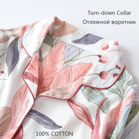 2021 wiosna z liściastym nadrukiem damska piżama bawełna Plus rozmiar dwuczęściowy zestaw modne majtki z długim rękawem ubrania domowe kobiece bielizna nocna 3